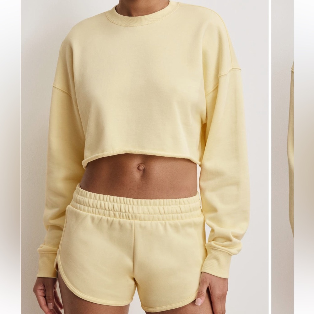 Good American French Terry Crop Sweatshirt in light ray